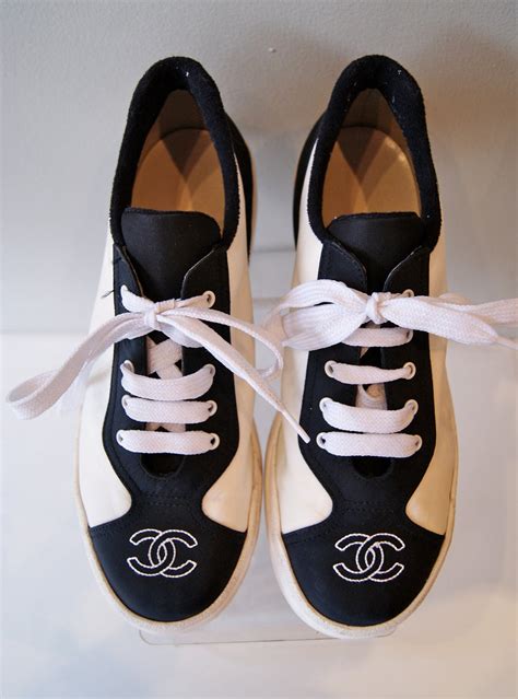 chanel leather tennis sneakers running shoes|vintage chanel tennis shoes.